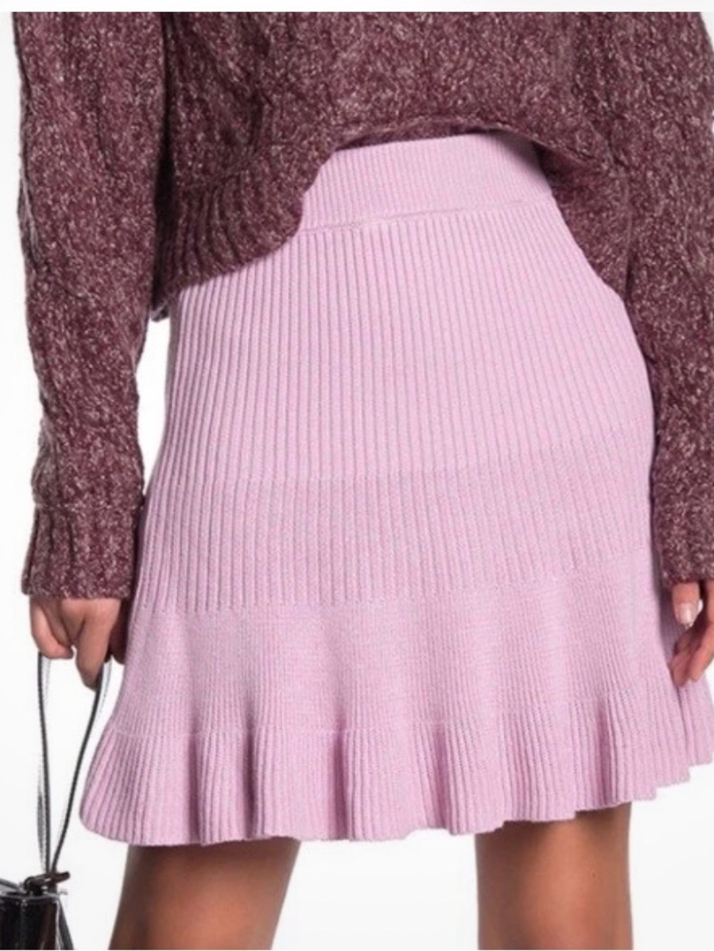 Free People Light Pink Ribbed Flared Mini Skirt